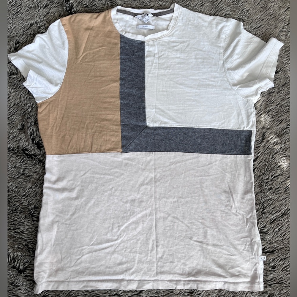 Calvin Klein Men's Short Sleeve Slim Fit Color Block Tee White Size Medium